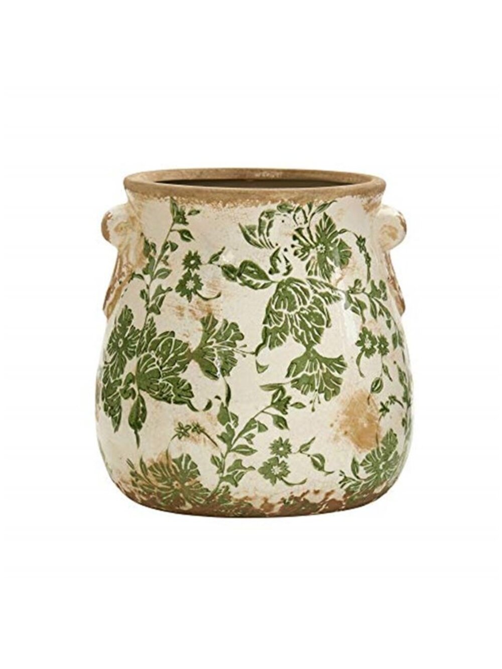 6.5in Ceramic Decorative Vase Tuscan Style Green Floral Scroll Design for Indoor